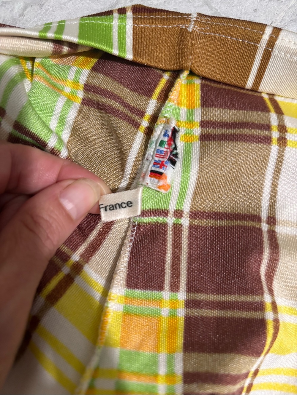 Vintage made in France 70’s Plaid Wide-Leg Pants in Brown, Yellow, Cream & Green - Picture 7 of 9